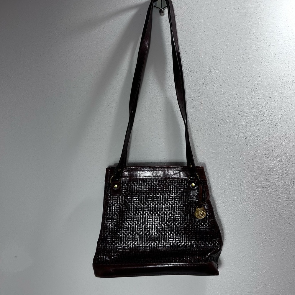 Brahmin Vintage Dark Brown Woven Leather Shoulder Bag